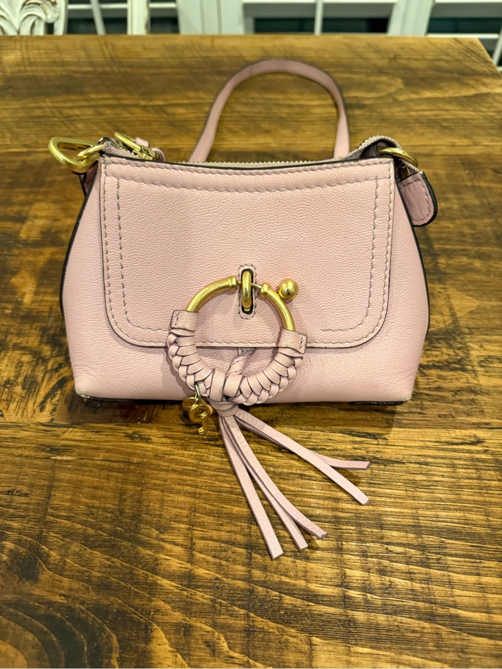 Pink Leather See by Chloé Joan Mini Crossbody Bag with Braided Ring Accent